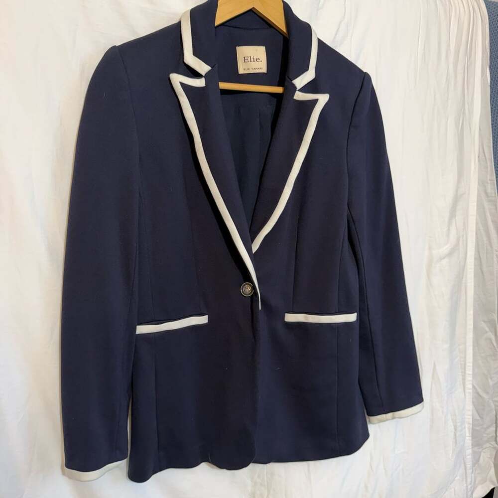 Elie Tahari Navy White Trim Blazer Jacket